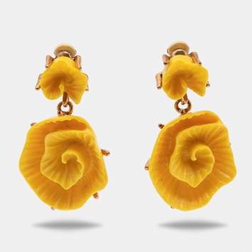 Pre Owned Oscar de la Renta Yellow  Resin Gold Tone Earrings