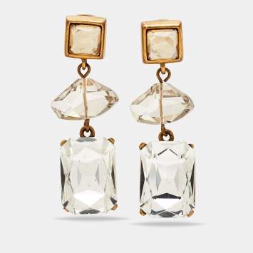 Pre Owned Oscar de la Renta  Crystal Gold Tone Clip On Earrings