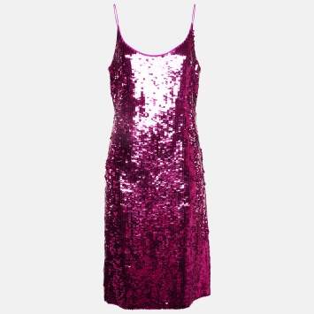 Pre Owned Oscar de la Renta Pink Sequin Strappy Short Dress M