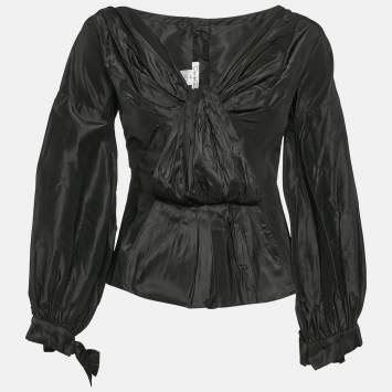 Pre Owned Oscar de la Renta Black Silk Draped Top