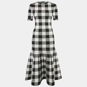 Pre Owned Oscar de la Renta Black/White Jacquard Knit Long Dress S