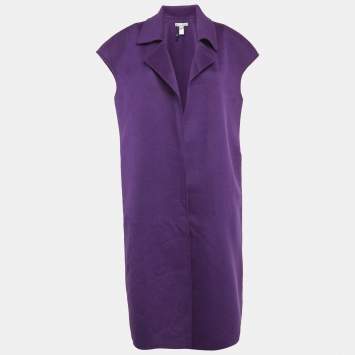 Pre Owned Oscar de la Renta Purple Wool Open Front Sleeveless Overcoat L