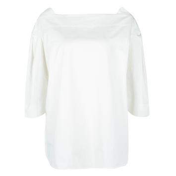 Pre Owned Oscar De La Renta Off White Cotton Puffed Sleeve Blouse XXXL