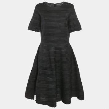 Pre Owned Oscar de la Renta Black Patterned Silk Blend Knit Short Dress XL