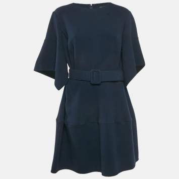 Pre Owned Oscar de la Renta Blue Wool Short Dress XL