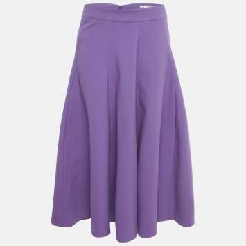 مملوكة مسبقًا Oscar de la Renta Purple Wool Pleated Midi Skirt M