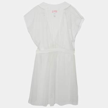 Pre Owned شوج أوسكار دي لا رنتا طبقة خارجية دانتيل أبيض مع حزام مقاس كبير - لارج