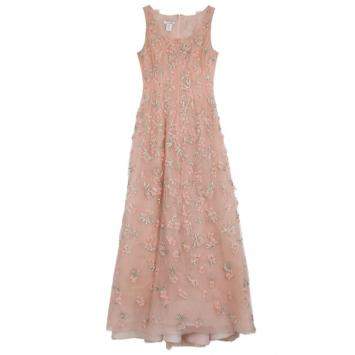 Pre Owned Oscar de la Renta Pink Floral Embellished Evening Gown Spring 2013 L