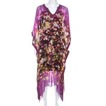 Pre Owned Oscar de la Renta Multicolor Printed Silk Crepe Kaftan M