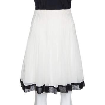 Pre Owned Oscar de la Renta Bicolor Chiffon Pleated A Line Skirt M