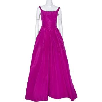 Pre Owned Oscar de la Renta Pink Silk Sleeveless Evening Gown S