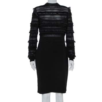 Pre Owned Oscar de la Renta Black Silk Knit Ruffle Trim Detail Sheath Dress XL