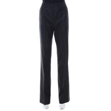 Pre Owned Oscar de la Renta Charcoal Grey Wool Straight Leg Trousers M