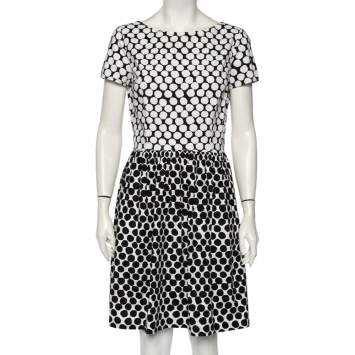 Pre Owned Oscar de la Renta Polka Dotted Cotton Poplin Dress M 