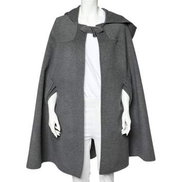 Pre Owned Oscar de la Renta Grey Orylag Wool Hooded Cape S