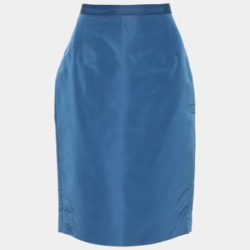 Pre Owned Oscar de la Renta Blue Silk Pencil Skirt M