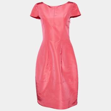 Pre Owned Oscar de la Renta Pink Silk Bow Back Detail Mini Dress M