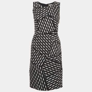 Pre Owned Oscar de la Renta Navy Blue Tweed Sleeveless Short Dress M