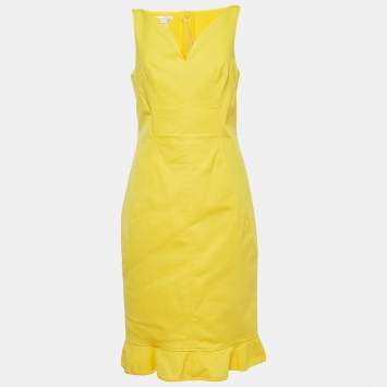 Pre Owned Oscar de la Renta Yellow Cotton Sleeveless Midi Dress M