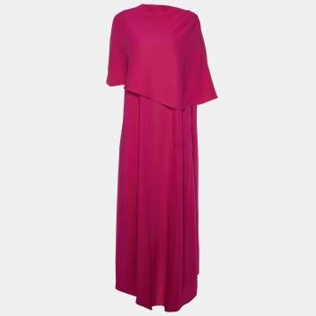 Pre Owned Oscar de la Renta Pink Silk Crepe Draped Gown S