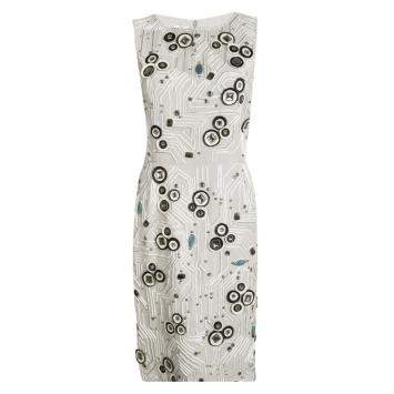 Pre Owned Oscar De La Renta Grey Embellished Sleeveless Fitted Dress S