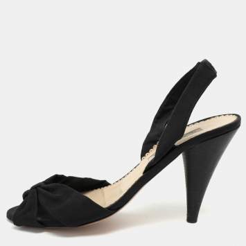 Pre Owned Oscar de la Renta Black Fabric Bow Slide Sandals Size 38