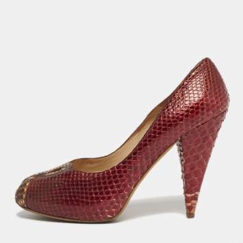Pre Owned Oscar de la Renta Size 39 Tricolor Python Leather Platform Peep Toe Pumps