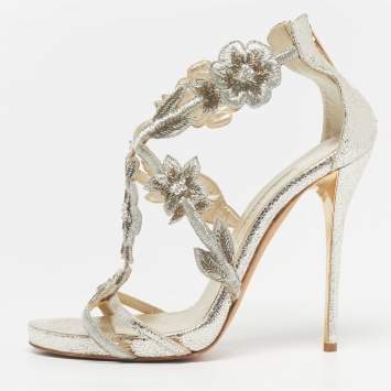 Pre Owned Oscar de la Renta Ambria Size 39 Gold Leather Ankle Strap Sandals