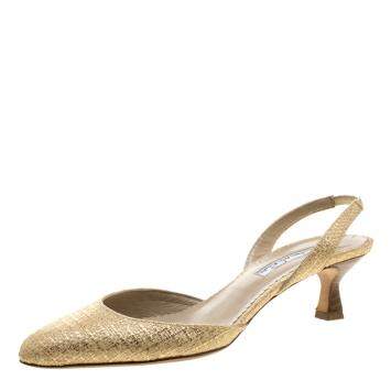Pre Owned Oscar De La Renta Beige/Gold Jute Samie Slingback Sandals Size 36