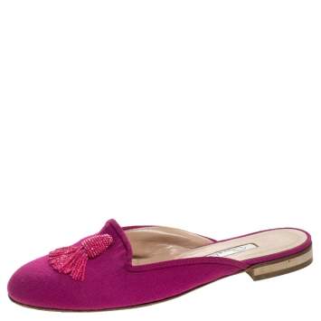Pre Owned Oscar de la Renta Pink Canvas Flat Mules Size 40