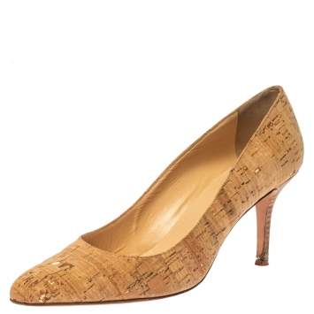 Pre Owned Oscar De La Renta Beige Cork Pointed Toe Pumps Size 40