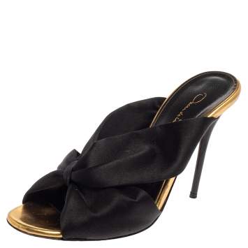 Pre Owned Oscar de la Renta Black Satin Glenn Mules Size 37
