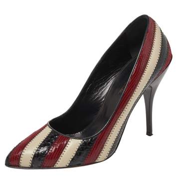 Pre Owned Oscar De La Renta Multicolor Python Embossed Leather Fallon Stripe Pumps Size 39