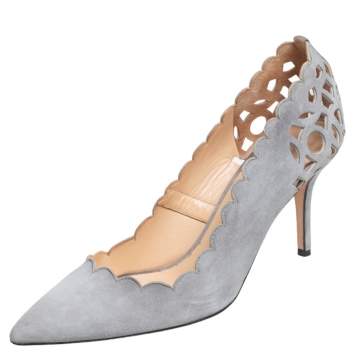 Pre Owned Oscar De La Renta Grey Suede Pointed Toe Cut Out Pumps Size 40