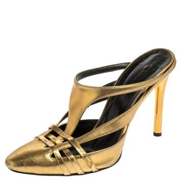 Pre Owned Oscar de la Renta Metallic Gold Leather Carmen Mule Sandals Size 39