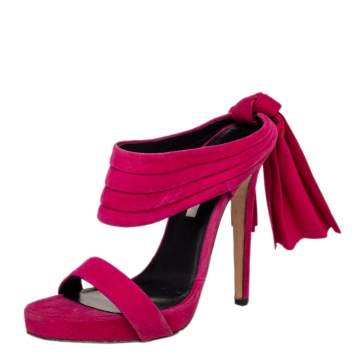 Pre Owned Oscar de la Renta Pink Suede Sandy Bow Detail Sandals Size 38.5