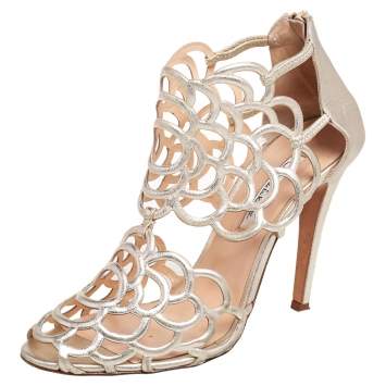 Pre Owned Oscar de la Renta Gold Leather Gladia Cutout Sandals Size 40