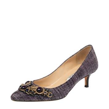 Pre Owned Oscar de la Renta Purple  Raffia Point Toe Pumps Size 36