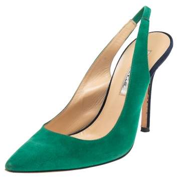 Pre Owned Oscar De La Renta Green/Blue Suede Slingback Sandals Size 36.5
