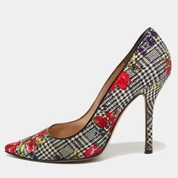 Pre Owned Oscar de la Renta Multicolor Floral Print Fabric Pumps Size 38.5