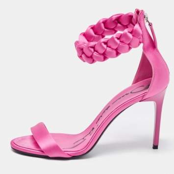 Pre Owned Oscar De La Renta Pink Satin Braided Ankle Strap Sandals Size 36.5