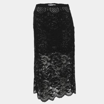 Pre Owned Paco Rabanne Black Floral Lace Midi Skirt S