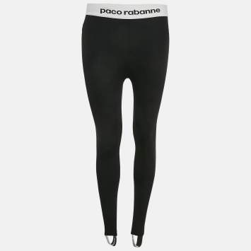 Pre Owned Paco Rabanne Black Logo Print Band Stir-Up Leggings S