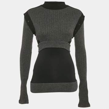 Pre Owned Paco Rabanne Grey/Black Wool Detachable Sleeve Jumper S