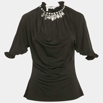 Paco Rabanne Black Jersey Crystal Embellished Top L