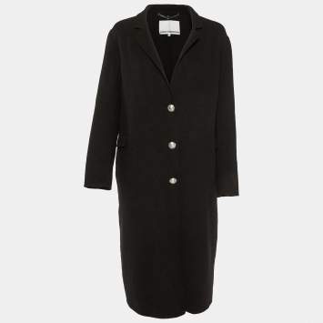 Pre Owned Paco Rabanne Black Wool Button Front Coat M