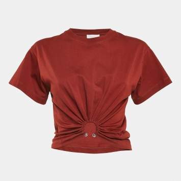 Rabanne Brick Red Cotton Knit Ring Detail Crop Top S