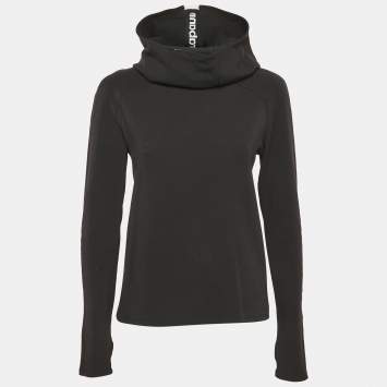 Pre Owned Paco Rabanne Black Knit Logo Tape Trimmed Hoodie M