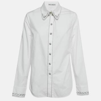 Pre Owned Paco Rabanne White/Silver Embroidered Cotton Shirt M