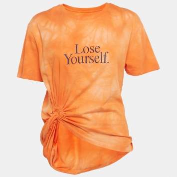 Pre Owned Paco Rabannex Peter Saville Orange Printed Tie & Dye Knotted Cotton T-Shirt XL